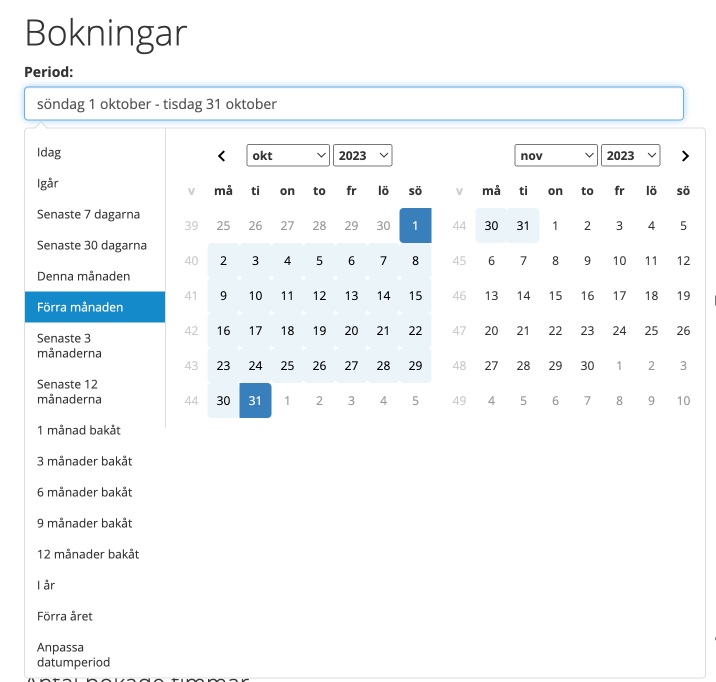 Uppdaterad rapport bokningar - ny kalender